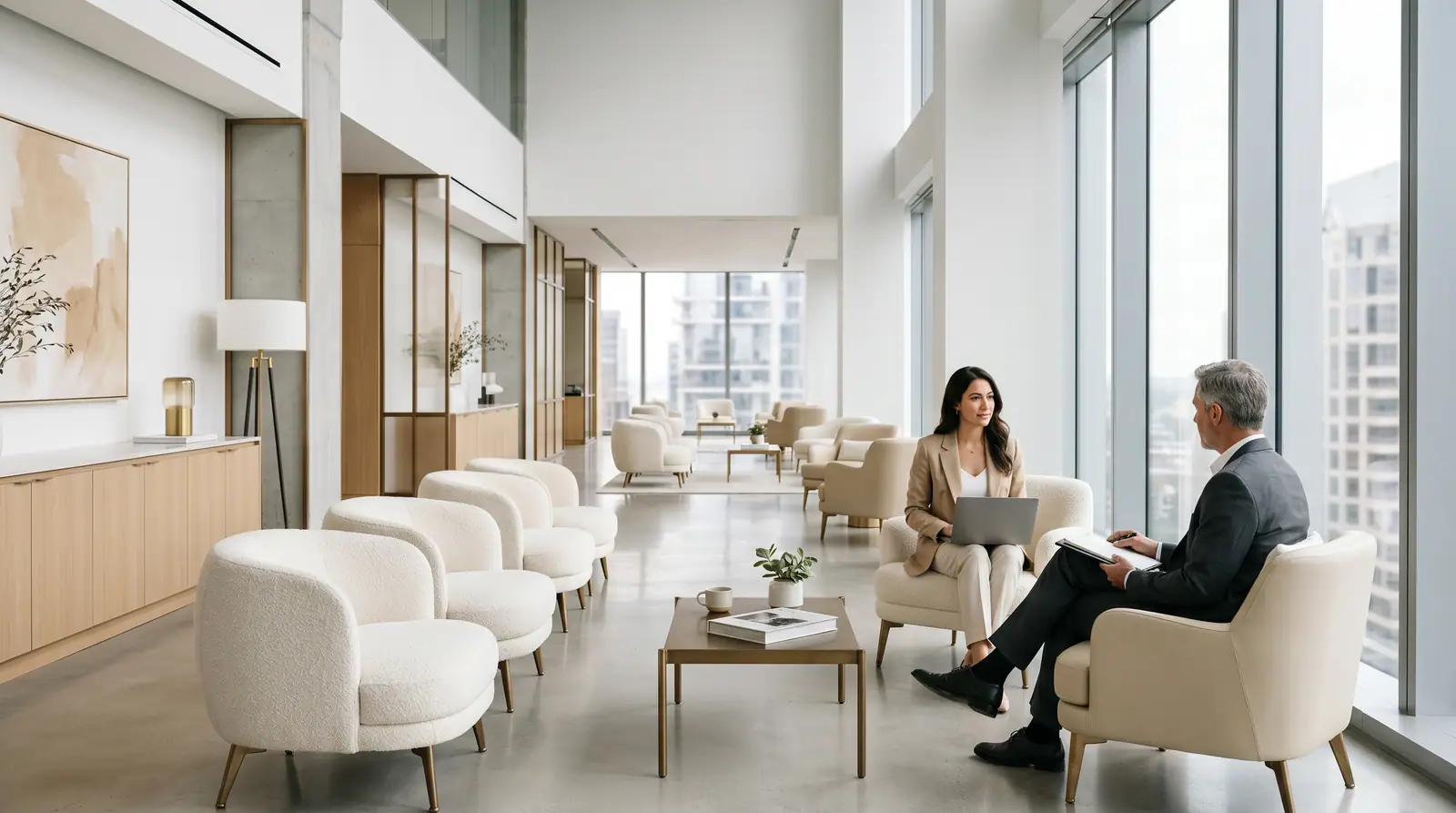 Premium consulting lounge for private client conversations